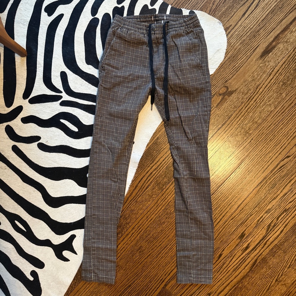 Women's Checkered Trousers with Drawstring and Elastic Waistband